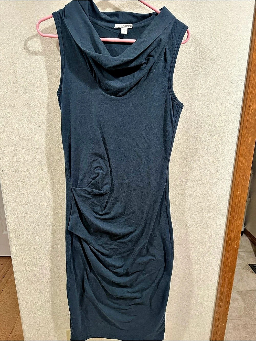 James Perse Ruched Cowl Neck Midi Dress in Blue Size 2 Like New